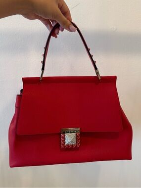 NEW Cromia Red Structured Top-Handle Satchel with Studded Lock